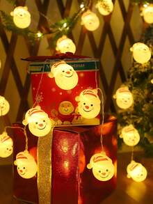 Christmas Snowman Santa LED String Lights, Battery Operated Fairy Lights, Indoor Xmas Decor For Christmas Tree Bedroom Window Holiday Party Decoration, Christmas String Lights, Xmas Tree Decoration Lights - White - View 2