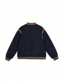 Retro American College Style Baseball Jacket For Women, Loose Fit Casual Mid-Length Bomber Coat, Autumn