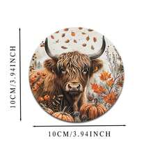 6pcs/Set Autumn Highland Cow Printed Drink Coasters, 10cm/2mm Thick Absorbent Rubber Round Coasters, Soft Rubber Backing, Decorative Coasters For Cups, Home Kitchen Dining Table Decor - ZBD-028 - View 12