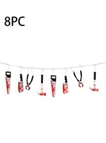 Decoración de Halloween: Cuchillo de PVC con sangre, sierra, accesorios de horror para hotel, KTV, casa embrujada, bar del terror - Incluye adorno de latte, bandera, guirnalda con sangre, decoración para fiesta de zombis y vampiros, suministros para Navidad