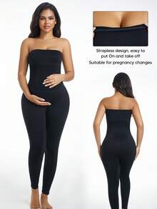 1pc Maternity Jumpsuit For Woman, Workout Romper Ribbed Stretch One Piece Short Jumpsuits Yoga Sleeveless Outfits