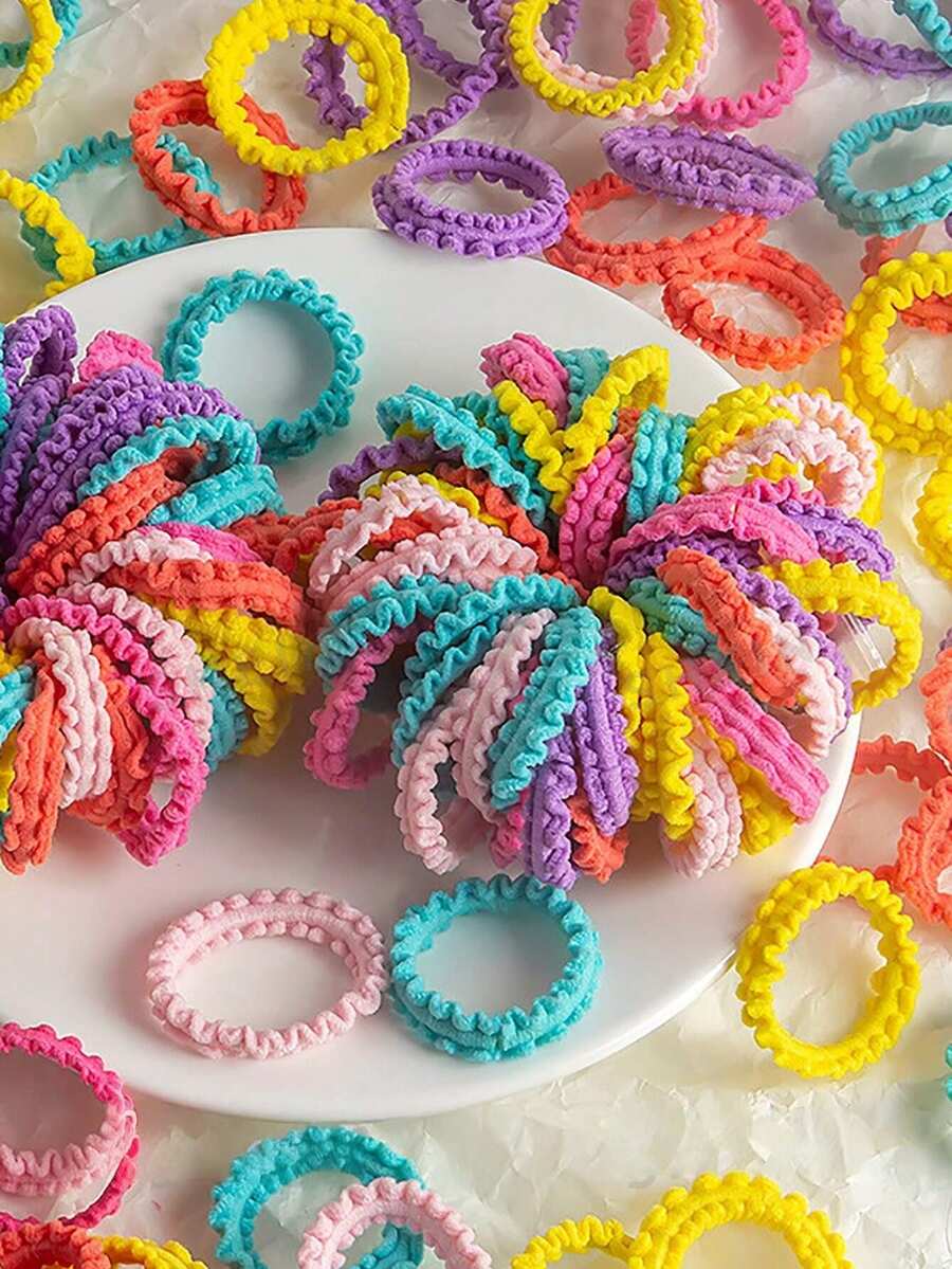 50 件男女通用可爱荷叶边波浪发带，弹力发带不会损坏头发，发饰，马尾辫夹，发圈，发橡皮筋，发绳 - 彩色 - 查看 1