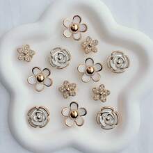 12pcs Golden Floral Shoe Charms - Durable ABS, Hollow Design, No Battery Needed, Perfect For Sneakers, Sandals & Slippers, DIY Shoe Accessories For Mother'S Day, Christmas, And More, Shoe Accessories|Floral Shoe Charms|Hollow Charms - White - View 2