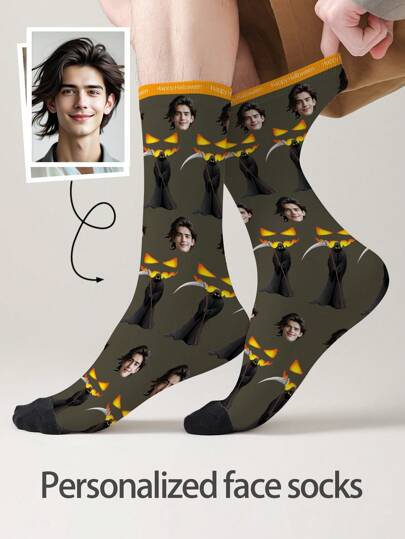 1 Pair Custom Face Socks, Custom Photo Sock, Custom Printed Socks, Personalized Funny Face Socks, Custom Picture Socks, Put Any Face On The Socks, Anniversary Gift, Valentine Gift, Birthday Gift, Wedding Gift, Mother's Day Gift, Father's Day Gift, Best Friend Gift Halloween