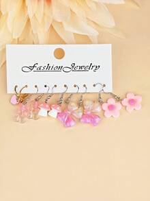 10pcs/12pcs/32pcs Mixed Cute Ombre Bowknot Bear Fish Resin Earring Set, Funny Food Model Earrings In Cherry, Ice Cream, Mushroom, Flower Designs - Style 1 - View 19