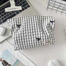 1pc Plaid Blue Embroidered Floral Bow Makeup Bag, Waterproof, Can Hold Lipstick, Women's Cosmetic Bag, Small Compact Makeup Case, Ladies Travel Pouch, Pencil Case, Large Capacity Makeup Brush Holder, Travel Toiletry Organizer, Pencil Pouch - Multicolor - View 15