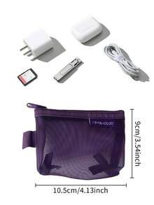 Túi lưới mini bằng nylon, túi lưới trong suốt mini, túi đựng có khóa kéo với thiết kế gân, nhiều màu sắc để đựng tai nghe, mỹ phẩm, thẻ và vật dụng cần thiết khi đi du lịch, hộp đựng tai nghe, hộp đựng dây cáp và bộ sạc - Nhiều màu - Xem 6