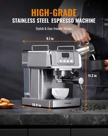 Espresso Machine, 20 Bar Expresso Coffee Machines With Milk Frother Steam Wand, Manual Latte & Cappuccino Maker, Temperature Display, 60 Oz Removable Water Tank, 1350W, Stainless Steel - US A Type Plug(110-127V) - View 7