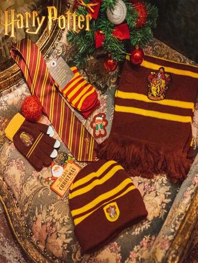  Conjunto de regalo de Navidad de la escuela de magos de Harry Potter, bufanda de Slytherin, gorro, guantes, corbata, regalo de cumpleaños, mercancía de Universal Studios
