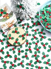 50/100/200pcs Christmas Confetti, Decorations For Christmas Trees And Wreaths, Confetti Parties, Green Leaves And Red Berries Sprinkled On The Table, Confetti, Suitable For Winter Christmas Party Supplies Decoration