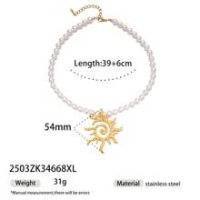 1pc Fashionable Luxury 18K Gold Stainless Steel Sea Conch, Starfish And Sun Pendant Necklace, Versatile Accessory For Women