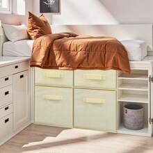 Weysat 4 Cube Stackable Under Dorm Bed Storage Foldable Closet Drawer Organizer Fabric Storage Containers Cube Bins For Clothes Dorm Essentials For College Closet Bedroom Living Room Nursery(Beige) - Gray - View 9