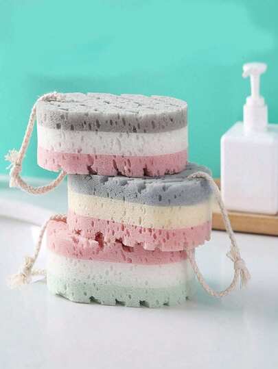 1 pezzo Spugna da bagno di colore casuale, con tre colori, spugna da bagno spessa e schiumosa, per esfoliazione e pulizia del bagno
