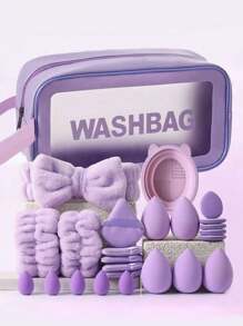 50pcs Makeup Brush Set, Mixed Makeup Beauty Tools, Including: 25pcs Makeup Brushes, 1pc Makeup Bag, 5pcs Beauty Eggs, 5pcs Powder Puffs, 5pcs Mini Beauty Eggs, 5pcs Mini Finger Powder Puffs, 1pc Headband, 2pcs Wristbands