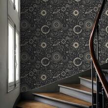 1 Rolle Bohemian Sonne und Mond Gesichter Himmlisch selbstklebende Tapete, Abziehbar und Klebend, wasserfeste Tapete, abnehmbare Kontaktfolie, einfach zu installieren, geeignet für Heimdekoration, Schlafzimmer, Wohnzimmer, Küche, Möbel- und Schrankoberflächenrenovierung Aufkleber, Schulanfang Saison und Herbstfeiertag Geschenk, 44 x 300/500 cm - Verschiedenfarbig - Übersicht 4