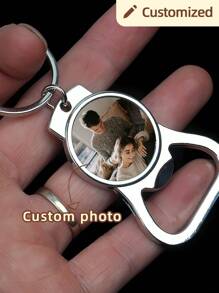 1pc Custom Silver Stainless Steel Bottle Opener Keychain, Custom Halloween Gift, Christmas Gift Keychain, Custom Metal Keychain, Customizable Picture Bottle Opener Keychain, Perfect Gift For Father, Boyfriend, Christmas Gift, Valentine's Day Gift