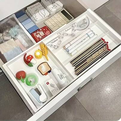 1pc Versatile Expandable Drawer Organizer Box For Effortless Storage Of Stationery, Pens, Makeup Brushes, Kitchen Utensils, And More - Perfect For Home, Office, And Craft Spaces, Enhancing Organization And Style With A Sleek Design For Every Occasion