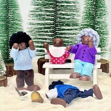4 Piece Jointed Wooden Doll Family Set With Flexible Limb For Role Play