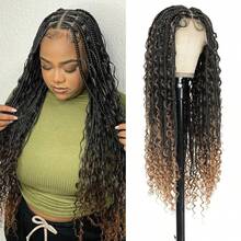 Density Of 180%32inch Boho Knotless Braided Wigs For Women Bohemian Box Braided Wigs Double Full Lace Braided Wigs With Baby Hair Synthetic Boho Braid - hình dạng - Xem 1