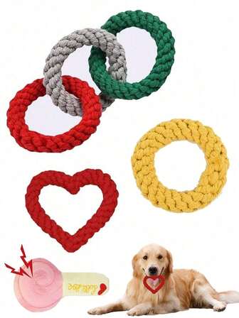 Rope Toys 4 Pcs, Happy Puppy, Daily Play Needs, Get Rid Of Boredom, Anti-Bite Chew Toys For Dental Cleaning, Rope Toys For Puppies Small Medium And Large Dogs, Birthday Gifts