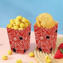 10Pcs/20Pcs/50Pcs, Red Background Mini Spider Web Spider Box Paper Popcorn Boxes, Popcorn Cup, Food Snack Box, Wedding Birthday Baby Shower Disposable Tableware, Suitable For Halloween Party Picnic Camping, Home Kitchen Restaurant Table Supplies - Red - View 2