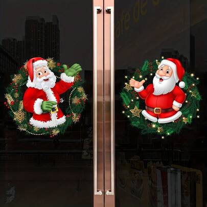 2 adesivos de janela de Natal, decalques de janela com estampa de Papai Noel, adesivos removíveis para quarto, sala de estar, casa, decoração de shopping