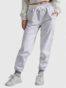 Women's Round Neck Sweatshirt And Comfort Flannel Pants Set - Light Grey - View 4