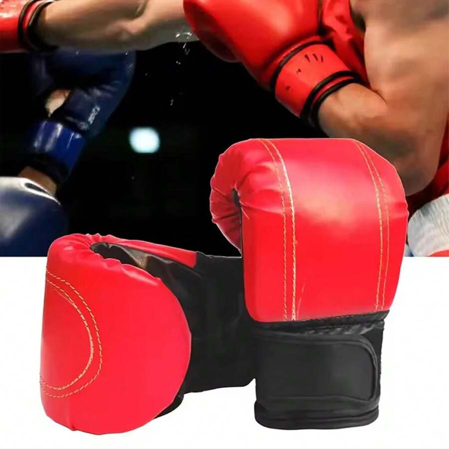 1 Pair Boxing Gloves Adults Women Men Boxing Sanda Gloves Unisex Boxing Training Exercise Leather Gloves Sports Protection Mitts - Black - View 1