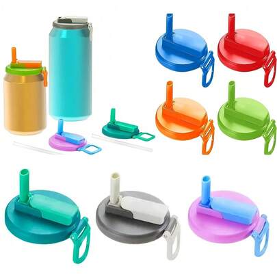 1pc Reusable Silicone Soda Can Lid With 2 Straws Leak-Proof, Fits Standard Cans (Assorted Colors)