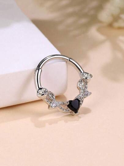 Anillos de septum con circonita cúbica de rosa, aros nasales para mujeres, joyería hipoalergénica para perforaciones de daith, hélix y cartílago de 10 mm