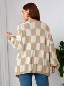 كارديجان متريل مضفر كاجوال بياقة مستديرة أكمام طويلة بمقاسات كبيرة