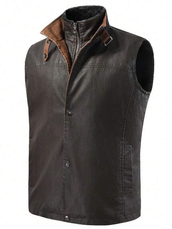 Veste en PU pour hommes grande taille, veste décontractée rétro, col amovible , automne hiver