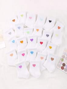 20 pares de calcetines para niños y niñas con diseño de corazones aleatorios, aptos para uso diario y casual en todas las estaciones. - Multicolor - Ver 4