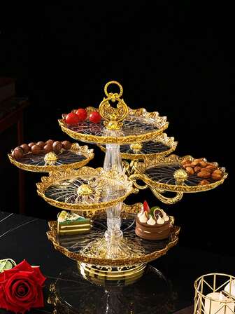 1 Set Plastic Cake Plate Serving Tray, Decorative Tray For Home Storage, Suitable For Home, Party, Restaurant, Picnic, Wedding Celebration, Party Serving Tray