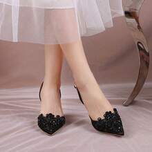 2025 White Wedding Shoes, Women's High-Heeled Sandals, Lace High Heels - 黑色8.5厘米 - 查看 4