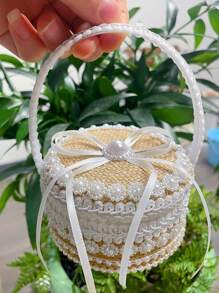 1PC New Handheld Huangma Cloth Ring Box Western Wedding Flower Girl Handheld Ring Pillow Valentine's Day Confession