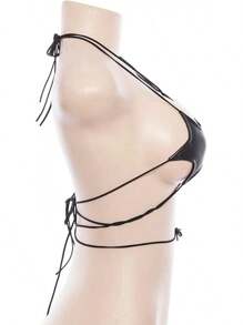 Women's Metic Bralette Bra Strappy Wrap Around Crop Top Rave Dance Tops Back To School Halloween Clothes Women