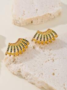 1 Pair Retro Luxury Bohemian Style Colorful C-Shaped Semicircle Earrings For Women, Suitable For All Occasions