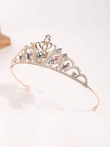 1pc Princess Crown Headpiece, Luxury Rhinestone Alloy Tiara For Party, Festival, Holiday - Gold - View 3
