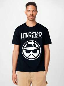 LOWRIDER T-Shirt, Soft Breathable Mens Print T-Shirt Cotton Tee, Sport T-Shirt For Running, Training, Loose-Fit Gym Clothes - 黑色 - 查看 1