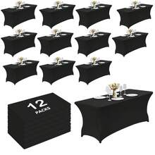 4/12pc Spandex Black Tablecloth, 6ft/8ft, Stretch Tablecloth, Fitted Tablecloth, Wrinkle Resistant Stretchable Rectangle Table Cover For Event, Wedding & Parties - 黑色 - 查看 1