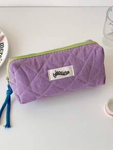 1 pieza Estuche de lápices a cuadros de color contrastante para estudiantes, bolsa de almacenamiento de artículos de papelería, bolsa de almacenamiento de cosméticos y artículos varios de gran capacidad