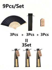 3/15/30pcs Set Elegant Black Folding Fans, Includes Thank You Card And Gift Bag, Bridal Bamboo Hand Fans, Bachelorette Party Wedding Bride Gifts, Bridesmaids Bamboo Hand Fans, Bachelorette Party Photo Props, Bridesmaid Gifts And Wedding Decor, Perfect For Parties And Events, Summer Accessories, Ladies Folding Fans - Black - View 14