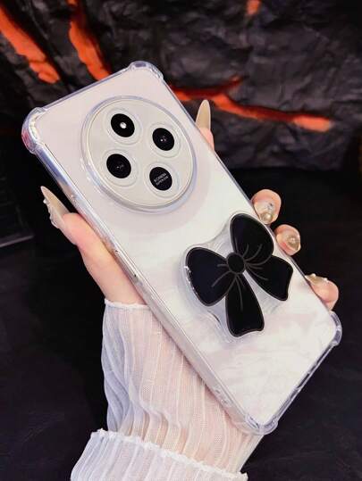 1pc Transparent Four-Corner Anti-Drop High Screen Design + Bow Knot Air Cushion Stand Phone Case Compatible With Google Pixel 9 Pro XL/Infinix Smart 8/Infinix Hot 40i/Spark 20/Spark 20C/Spark Go 2024/ Moto G84/Honor X9b/OnePlus Ace 3V/Galaxy S25 Waterproof Shockproof Scratch Resistant