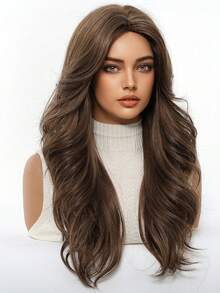 Fashionable 26-Inch Curly Wig With Medium Parting Synthetic Wigs: Natural-Looking And Heat Resistant For Party Cosplay Daily Use - Brown - View 4