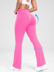 High Waist Flare Leggings Daily Fitness Sports Pants High-Waisted Cross Design Flared Leggings Women Butt Lifting Yoga Leggings - 玫紅色 - 查看 3