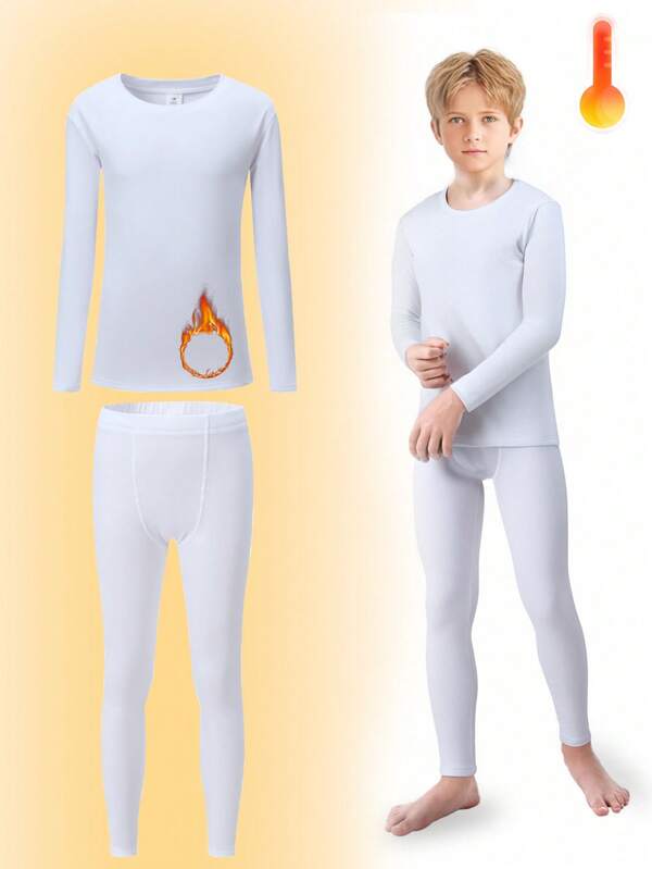 1SET Children's White Round Neck Warm Underwear Autumn/Winter New Ski Sport Style
