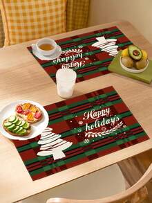 2pcs/4pcs/6pcs/8pcs Christmas Linen Placemats, Red Check Christmas Tree Pattern Placemats, 12*18 Inches Heat Resistant, Non-Slip And Washable, Suitable For Christmas Holiday Farmhouse Family Gatherings And Party Decoration Placemats