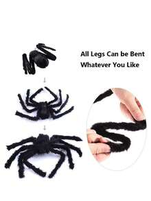 1pc Black Giant Spider Decoration, 90cm Black Soft Plush Scary Spider, Outdoor Yard Party Decor, Realistic Plush Spider Decoration Prop, Enhances Spooky Atmosphere For Holidays And Theme Parties - Black - View 4