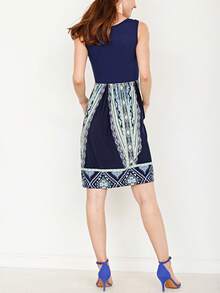 Vintage Boho Sleeveless Summer Mint Pink Color Block Shift Short Swing Aline Southern Dress | 1 XL - 3 XL Plus - Navy & Green - 查看 4